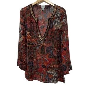 Chicos Womens Lightweight Beaded V neck Shirt